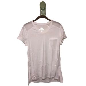 Warrior Chiffon Shoulder Boyfriend Tee Shirt Blouse Sheer Pocket Side Slit NWOT